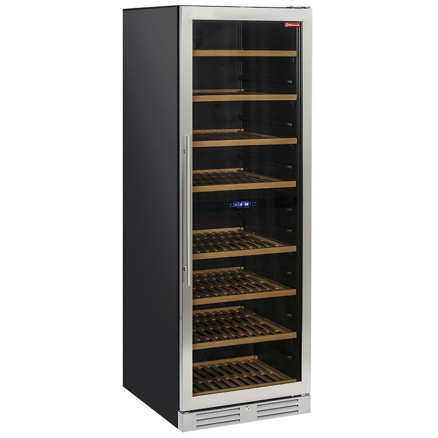 Vitrine cave à vins, ventilée, porte en acier inox, 470 Lt - 2 T° - NOIRE