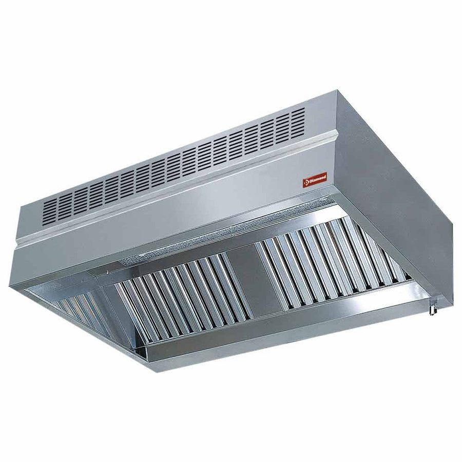 Hotte murale à induction Diamond AMBIANCE, profondeur 1300 mm, vue de face avec commandes et surface en acier inoxydable.