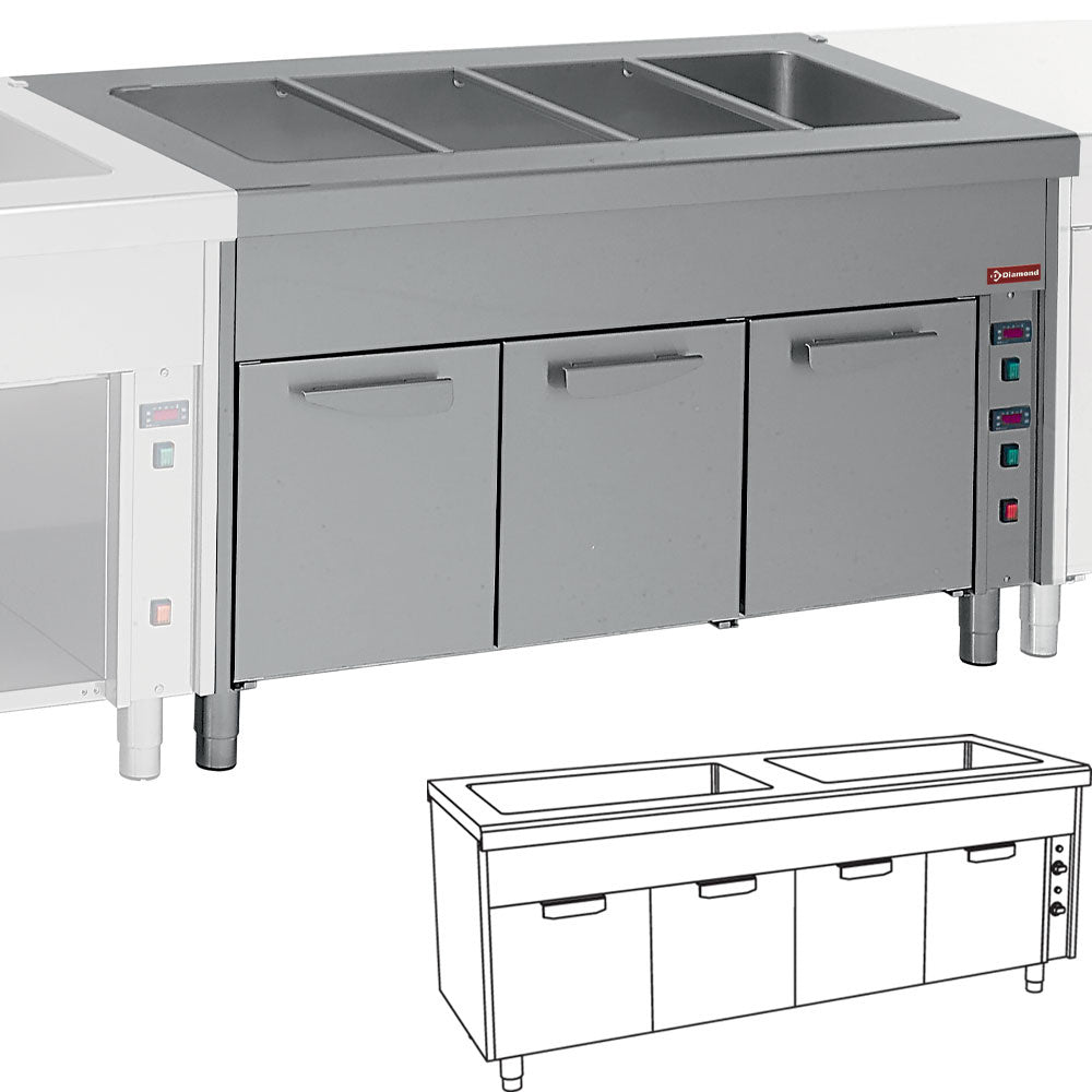 Élément bain-marie sur armoire chauffante 2x 3 GN 1/1