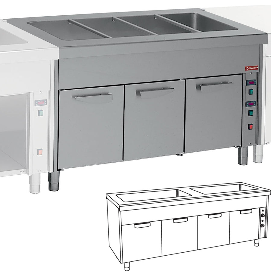 Élément bain-marie sur armoire chauffante 2x 3 GN 1/1