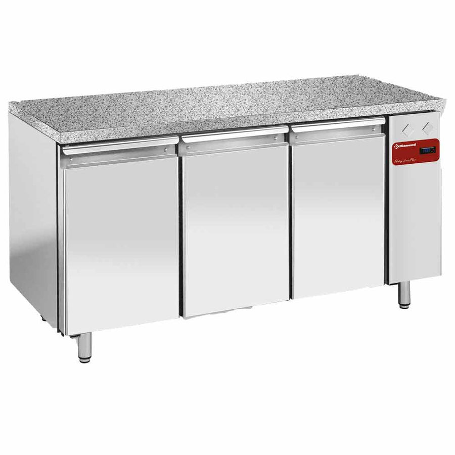 Table de congélation, vent.,3 portes EN 600x400 - Top en granit (Sans groupe)