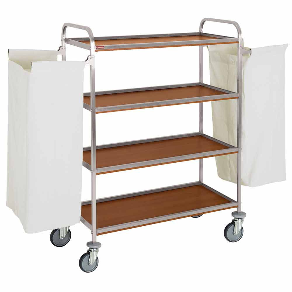 Chariot à linge inox, 4 niveaux, avec 2 sacs - chêne foncé