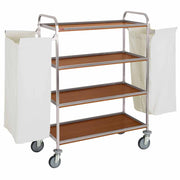 Chariot à linge inox, 4 niveaux, avec 2 sacs - chêne foncé