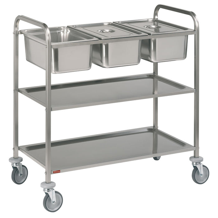 Chariot de service inox, 3x GN 1/1 + 2 niveaux