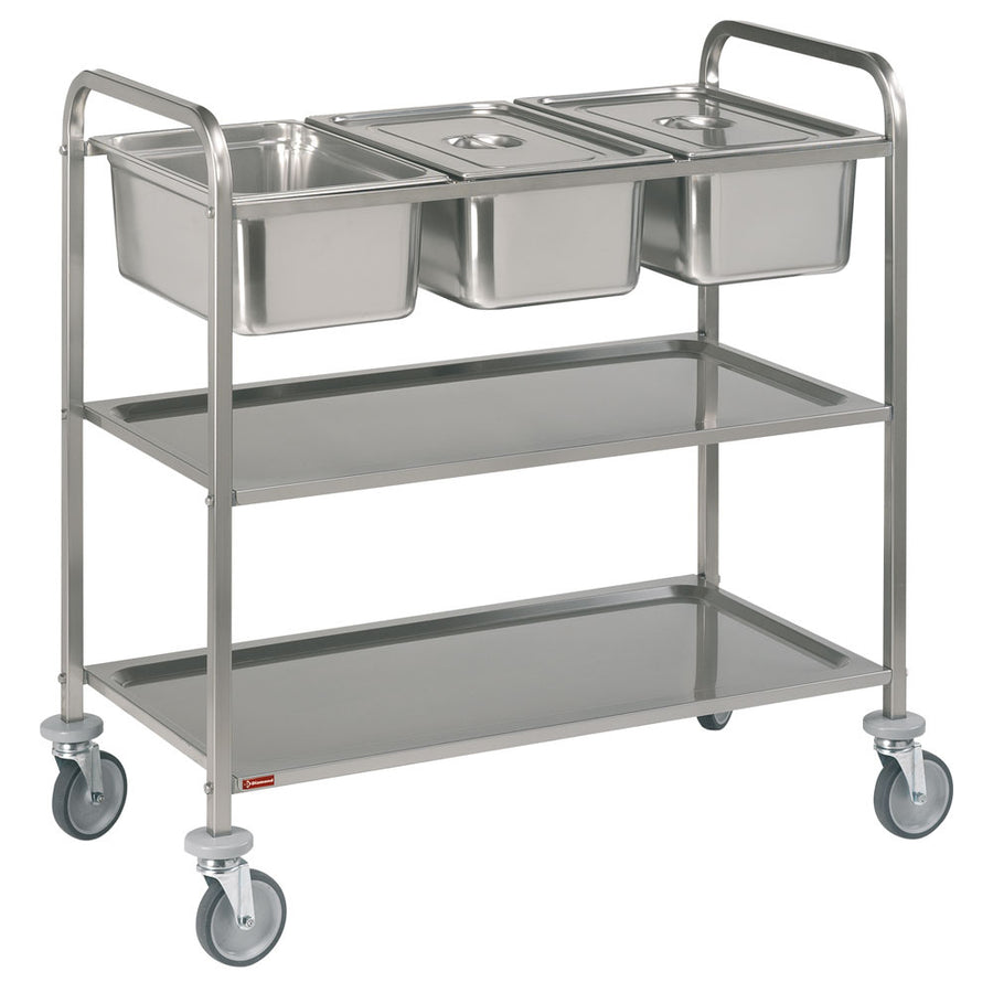 Chariot de service inox, 3x GN 1/1 + 2 niveaux