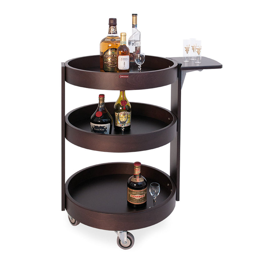 Chariot rond pour bouteilles, 3 niveaux bois "wengé"