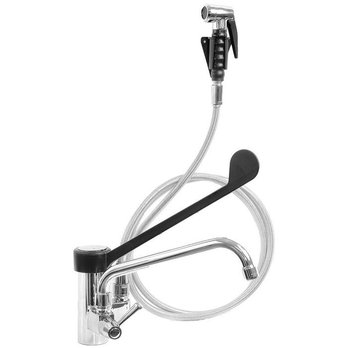 Robinet mitigeur Diamond avec commande à coude et douchette extractible, sortie mono, pour salle de bain ou cuisine.