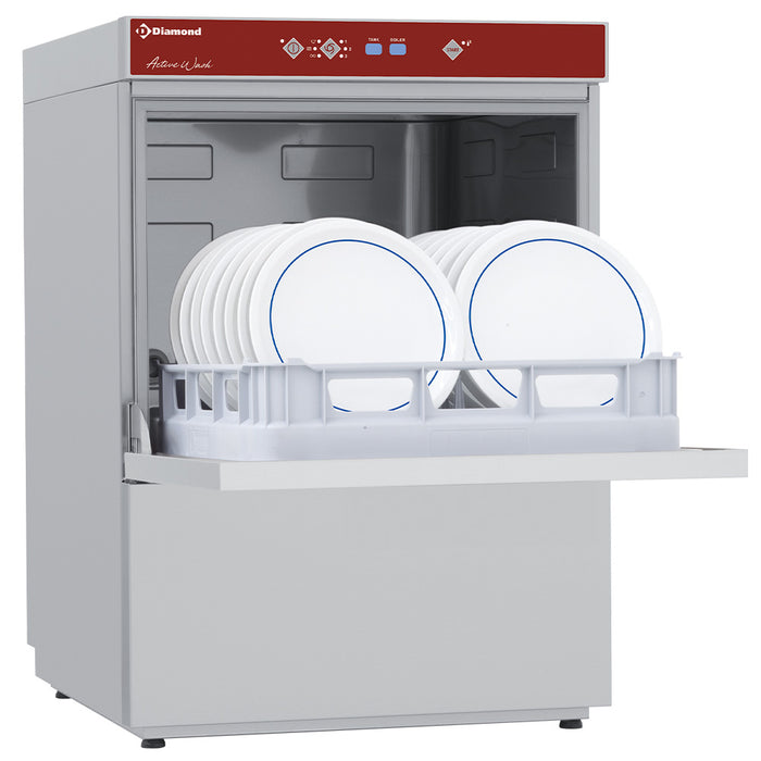 Panier de lave-vaisselle Diamond 500x500 mm avec pompe de vidange, en acier inoxydable, pour nettoyage efficace.