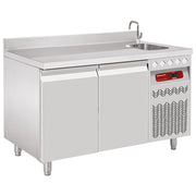 Table frigorifique "murale" ventilée, 2 portes GN 1/1, 260 Lit. avec évier