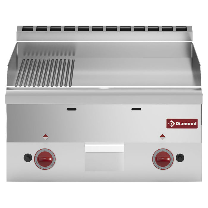 Plaque de cuisson gaz, surface 2/3 lisse et 1/3 nervurée -Top-