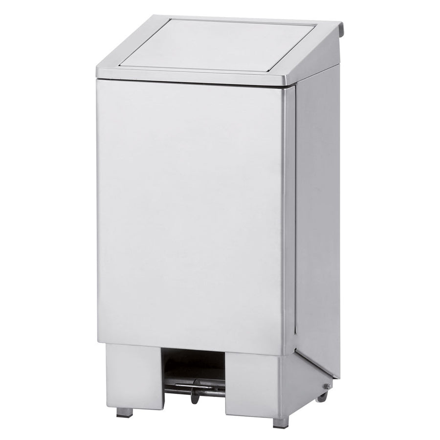 Poubelle en inox Diamond de 60 litres avec ouverture à pédale et couvercle à vérin, moderne et pratique pour la cuisine.