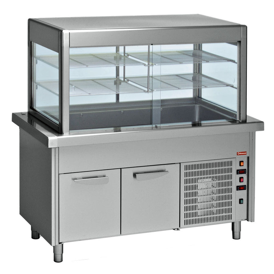 Élément cuve et vitrine réfrigérée sur armoire réfrigérée 6x GN 1/1