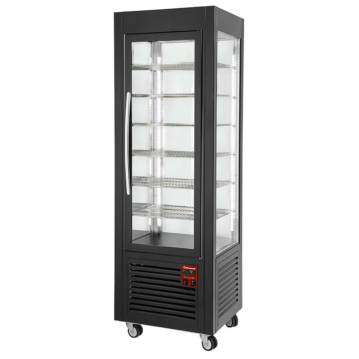 Vitrine panoramique Diamond noire ventilée avec 5 grilles, capacité 360 litres, vitrine d'exposition élégante.