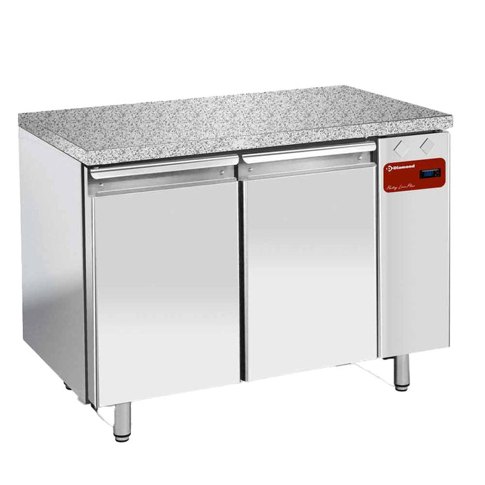 Table frigorifique, ventilée, 2 portes EN 600x400 - Top en granit (Sans groupe)