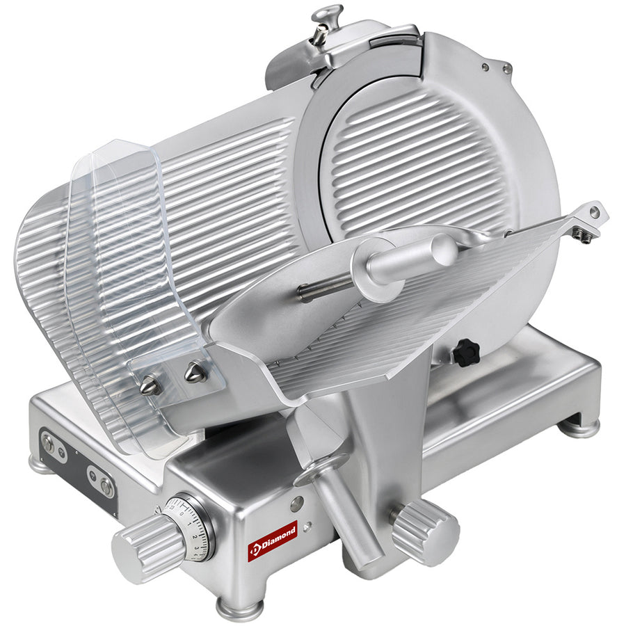 Lame de trancheuse professionnelle oblique Diamond, diamètre 350 mm pour grande distribution, vue de face avec meule en acier.