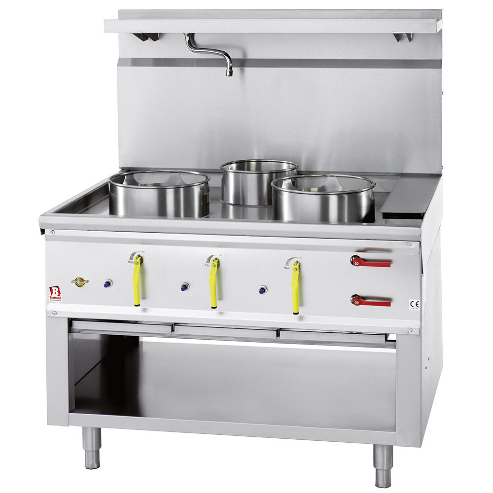 Fourneau wok 3 brûleurs avec rideau d'eau