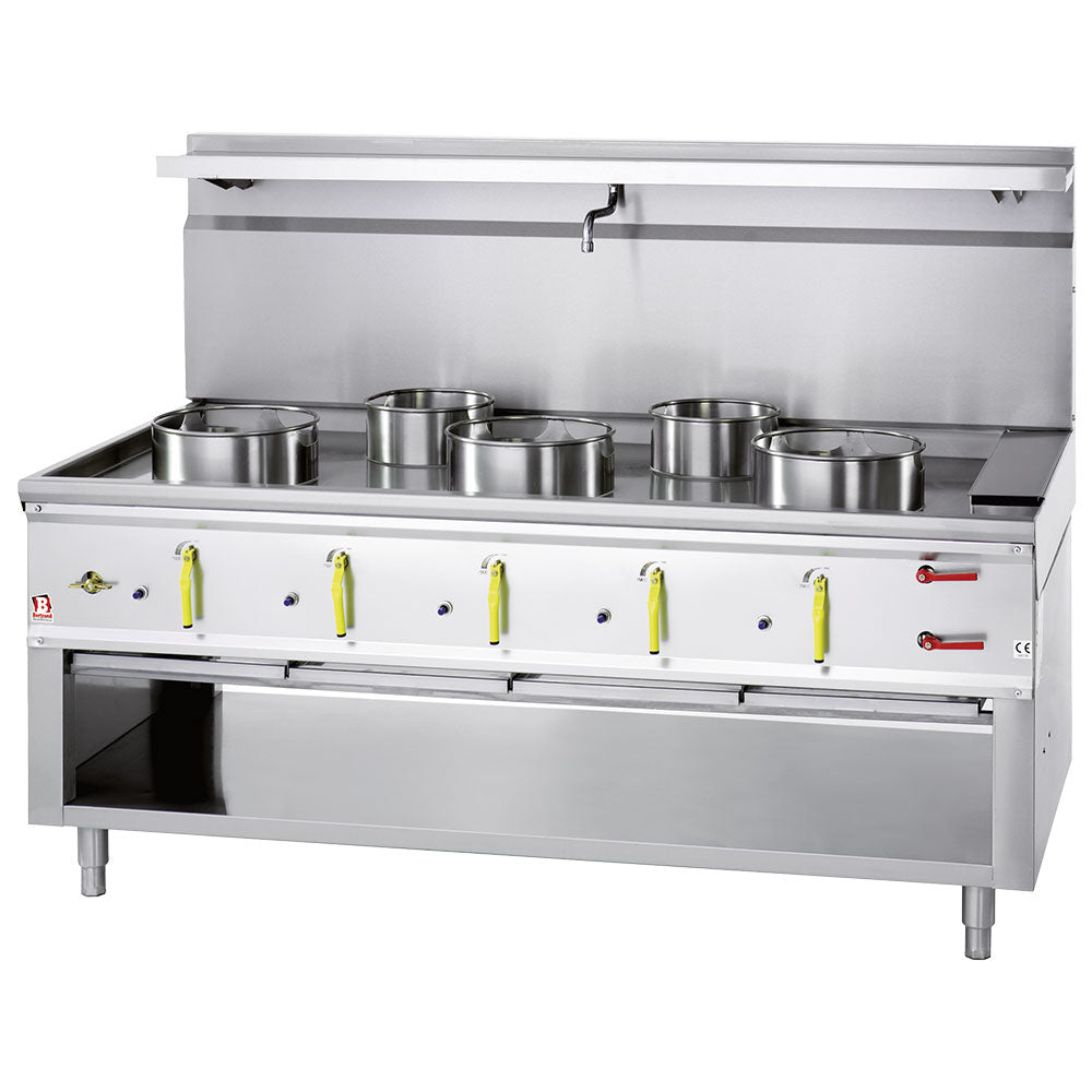 Fourneau wok 5 brûleurs avec rideau d'eau