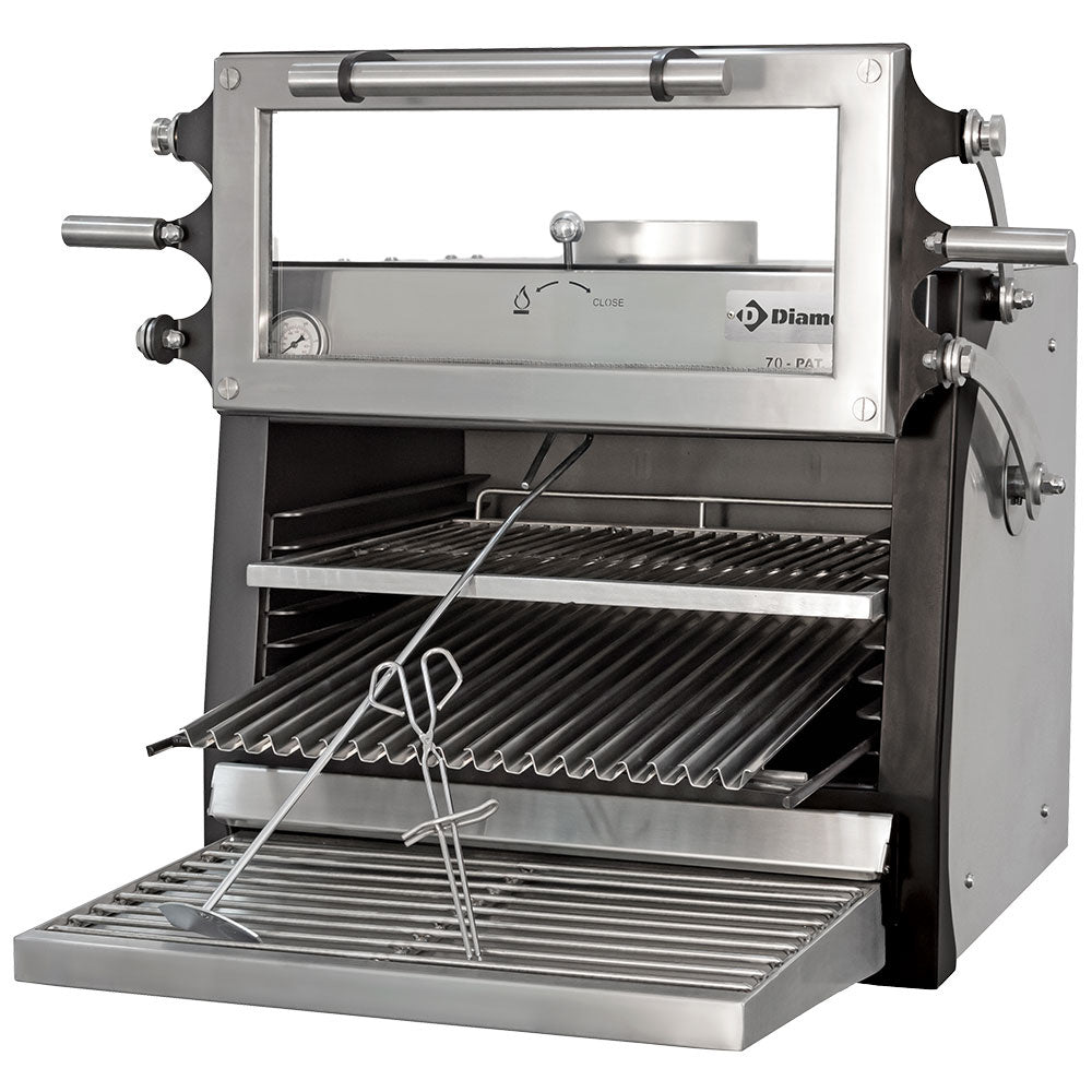 Four-BBQ  à charbon, GN 1/1 (60 Kg/h) - Porte relevable/Inox