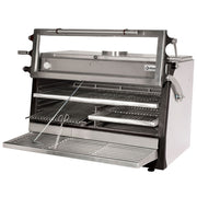Four-BBQ  à charbon, GN 2/1+ GN1/1(120 Kg/h) - Porte relevable /Inox