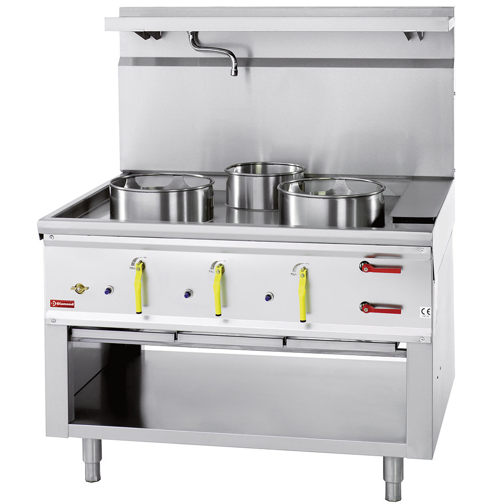 Fourneau wok 3 brûleurs avec rideau d'eau