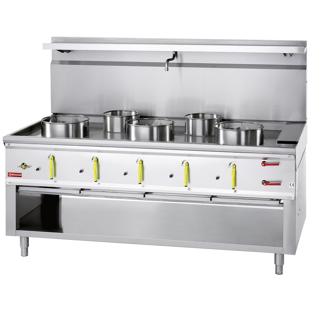 Fourneau wok 5 brûleurs avec rideau d'eau