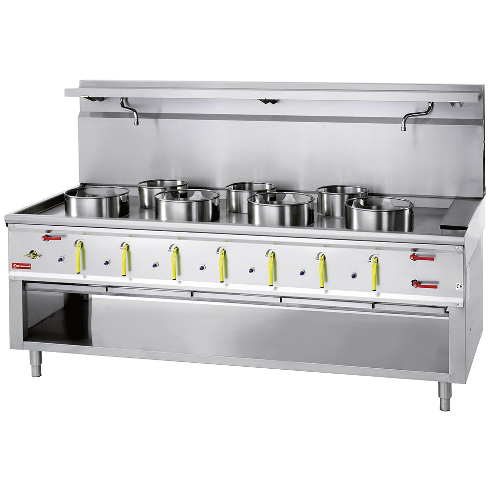 Fourneau wok 7 brûleurs avec rideau d'eau