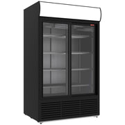 Vitrine ventilée positive 1230 litres, caisson lumineux, 2 portes coulissantes - NOIRE