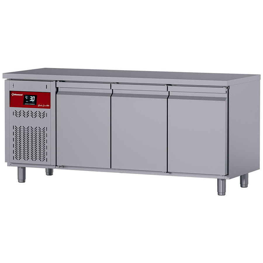 Table frigorifique ventilée, 3 portes GN 1/1, 405 Lit. groupe a gauche