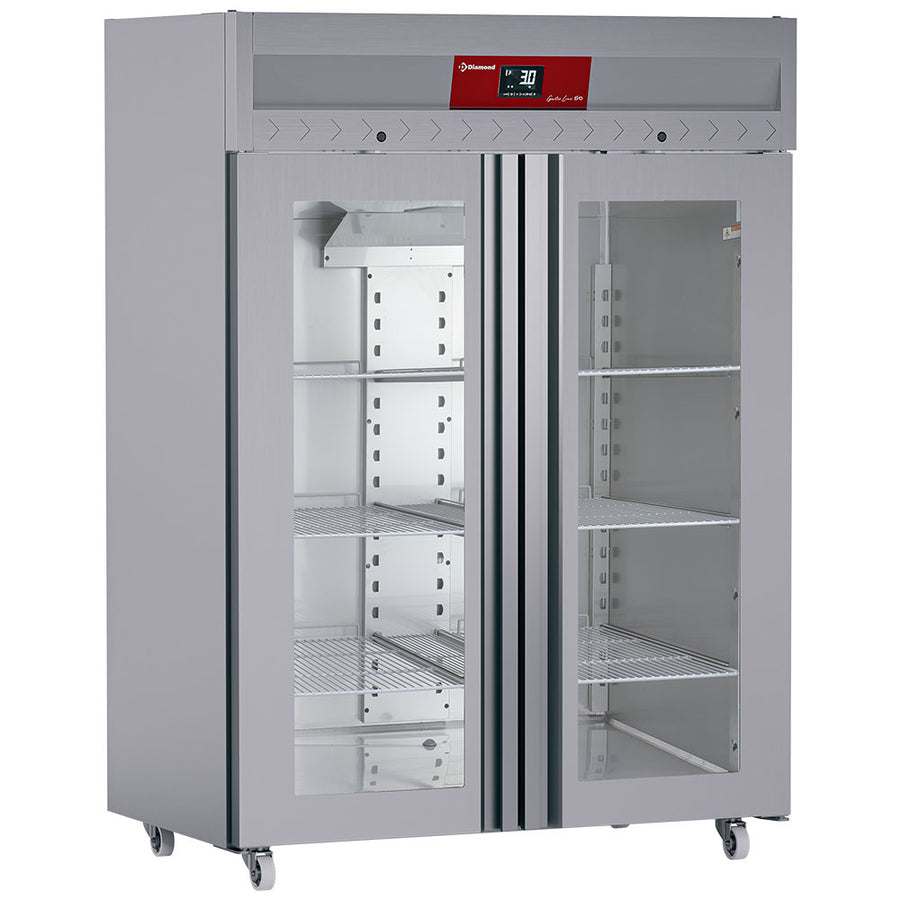 Armoire frigorifique ventilée 1400 Lit. 2 portes vitrées (GN 2/1),  sur roues