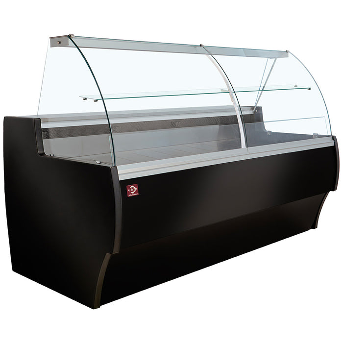 Vitrine réfrigérée Diamond avec porte en verre bombé, ventilée, couleur noire, pour exposition et réserve.