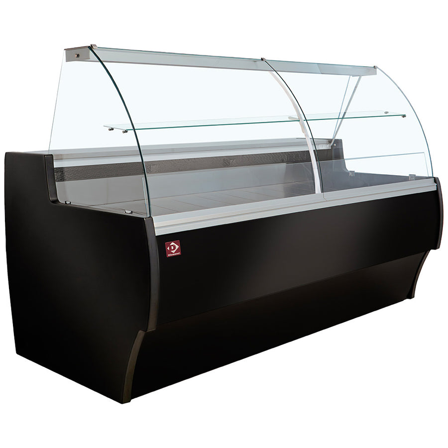 Vitrine réfrigérée Diamond avec porte en verre bombé, ventilée, couleur noire, pour exposition et réserve.