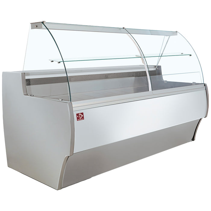 Comptoir vitrine réfrigéré à vitre bombée, ventilé, avec réserve - GRIS/BLANC