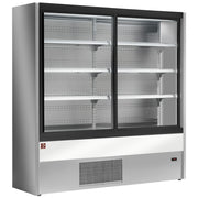 Murale réfrigérée ventilée Diamond avec portes coulissantes en verre gris et blanc, pour exposition ou stockage.