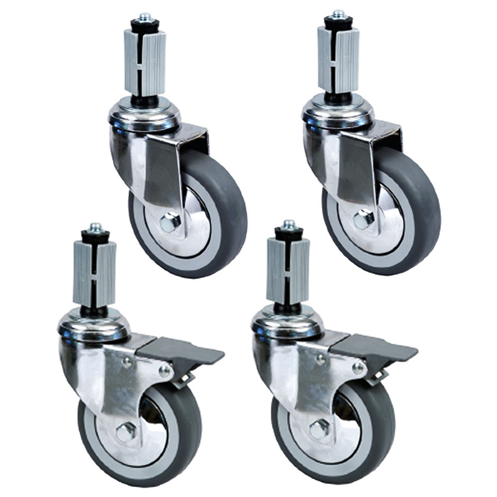 Kit de 4 roues chromées Ø 100 (2 avec freins) pour tables