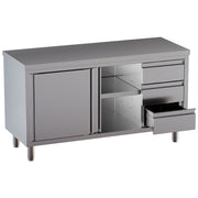 Table sur armoire neutre et 3 tiroirs à droite