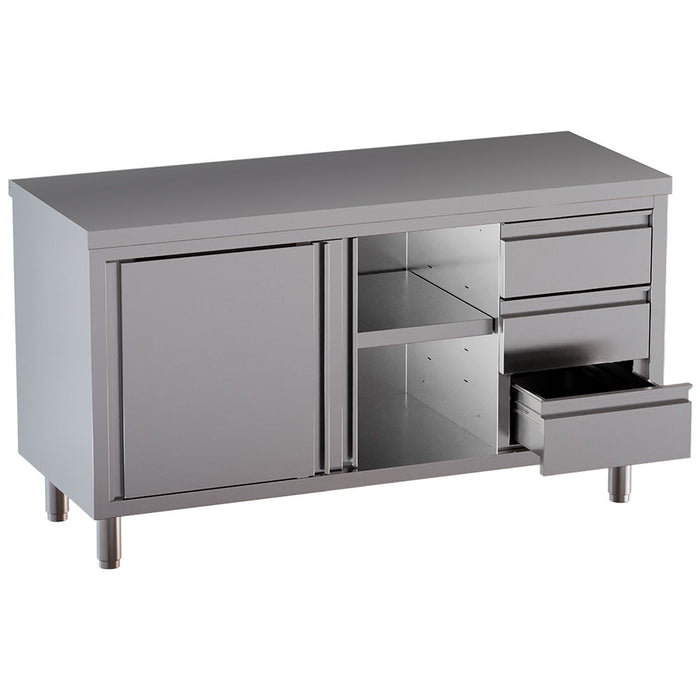 Table sur armoire neutre et 3 tiroirs à droite