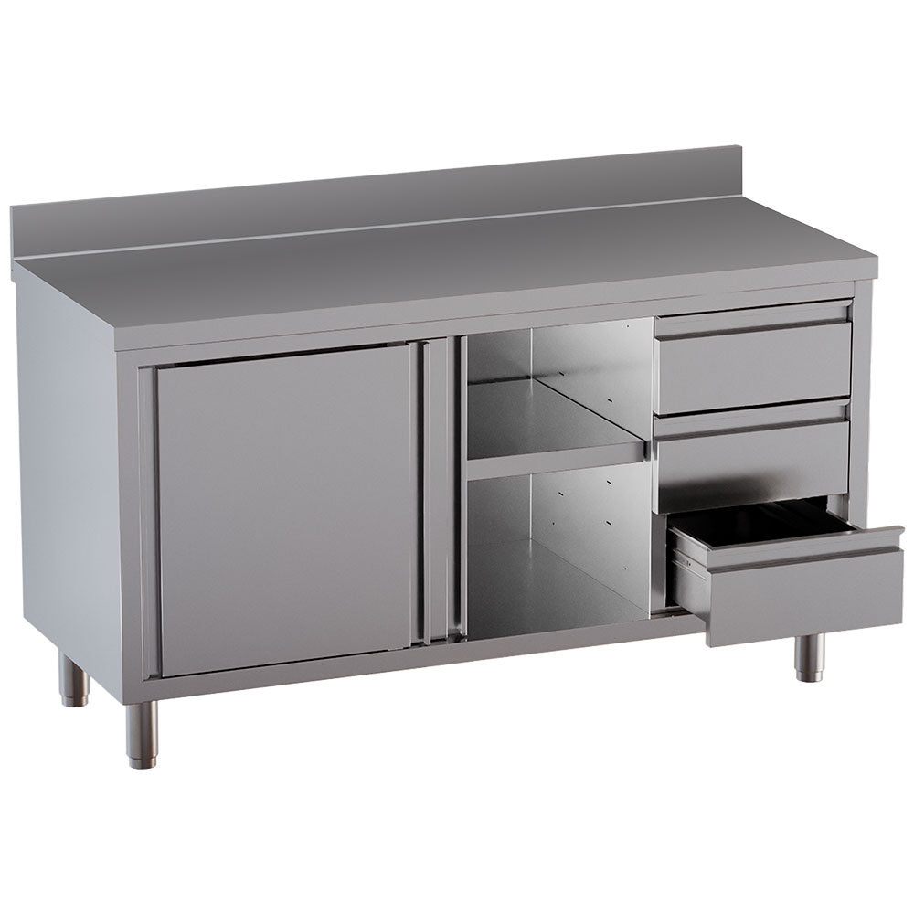 Table armoire 2 portes coulissantes, 3 tiroirs, avec dosseret arrière