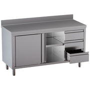 Table armoire Diamond avec 2 portes coulissantes, 3 tiroirs et dosseret arrière, finition moderne et espace de rangement.