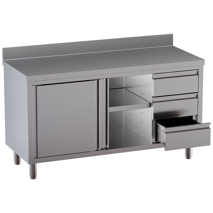 Table armoire 2 portes coulissantes, 3 tiroirs, avec dosseret arrière