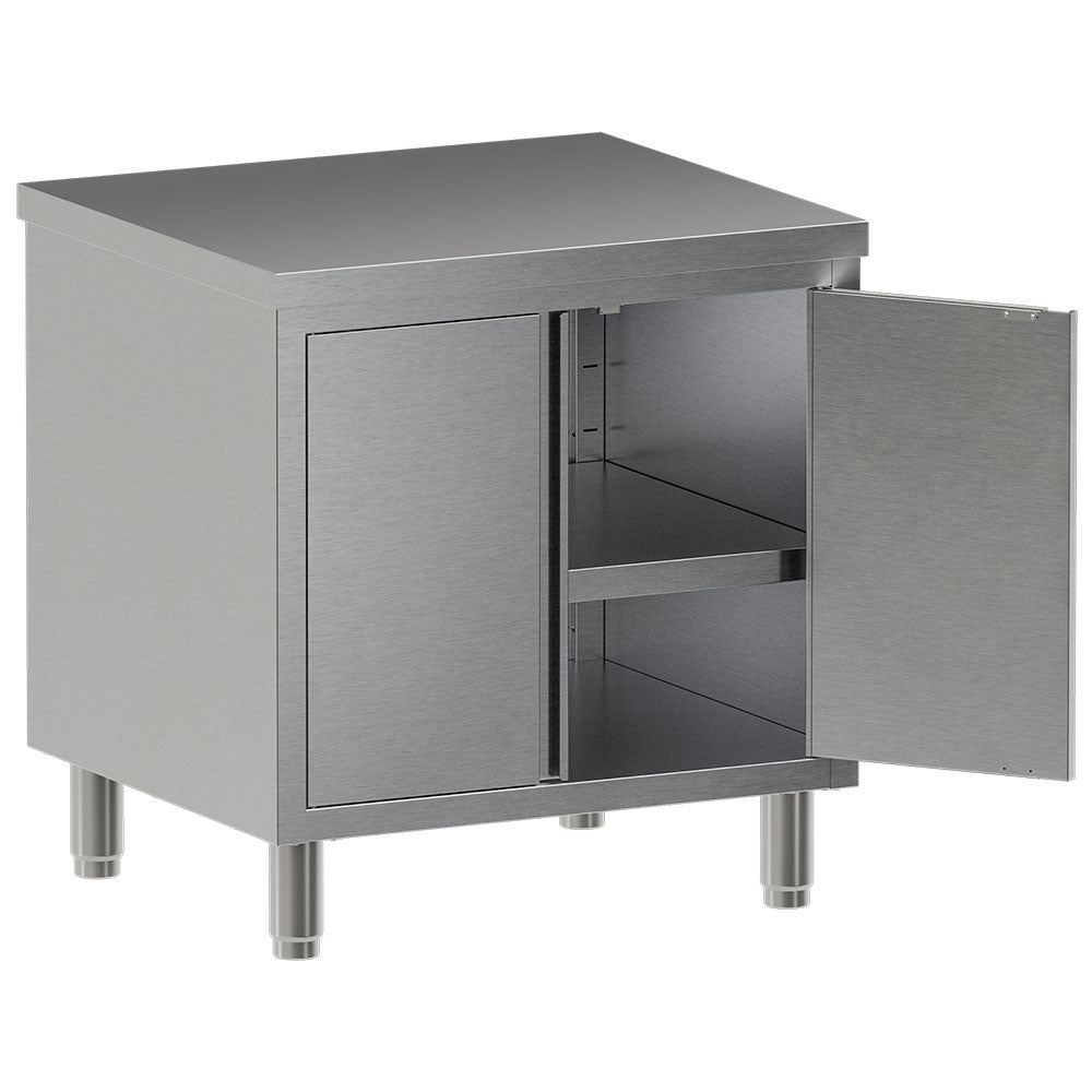 Table armoire neutre Diamond avec portes battantes en bois, visible en face avec poignées intégrées.