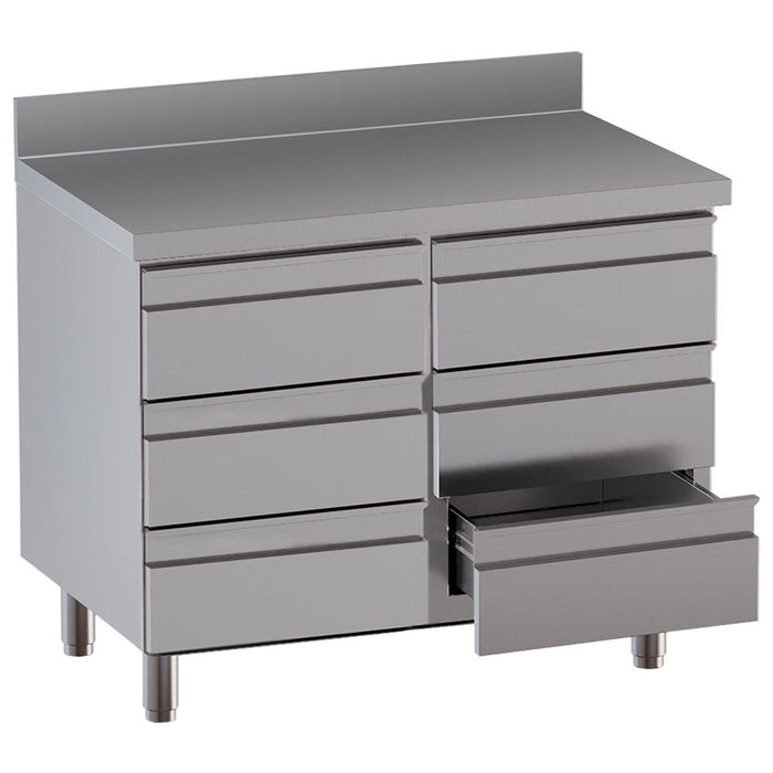 Table sur armoire avec 6 tiroirs, avec dosseret arrière