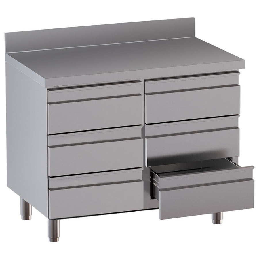 Table sur armoire avec 6 tiroirs, avec dosseret arrière