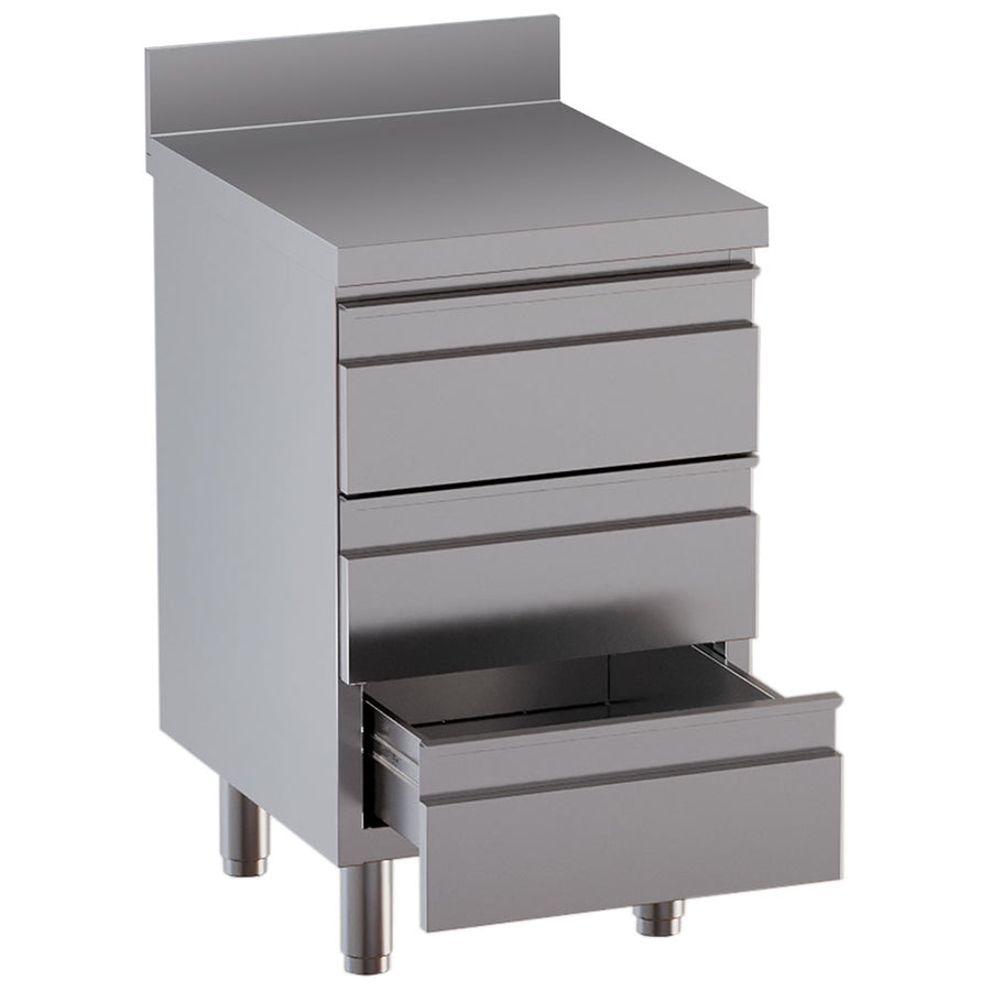 Table sur armoire avec 3 tiroirs, avec dosseret arrière