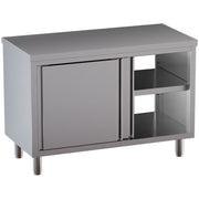 Table armoire neutre, portes coulissantes, traversante centrale