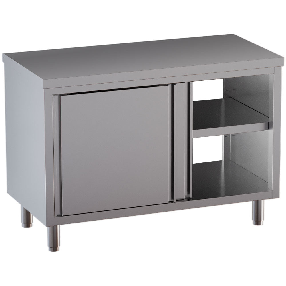 Table armoire neutre, portes coulissantes, traversante centrale