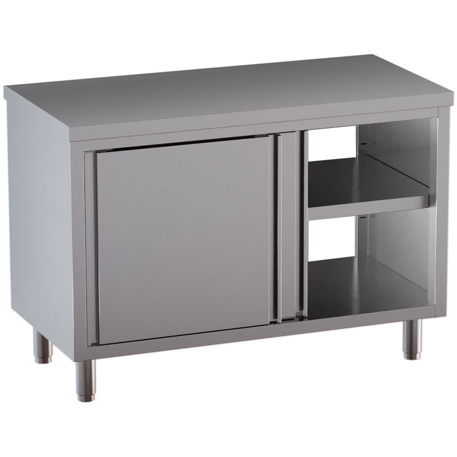 Table armoire neutre, portes coulissantes, traversante centrale
