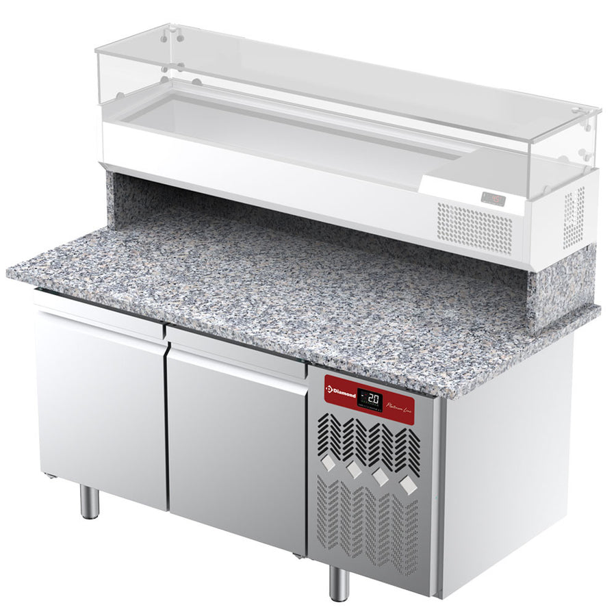 Table frigorifique, ventilée, pour pizza 2 portes et plan de travail en granit