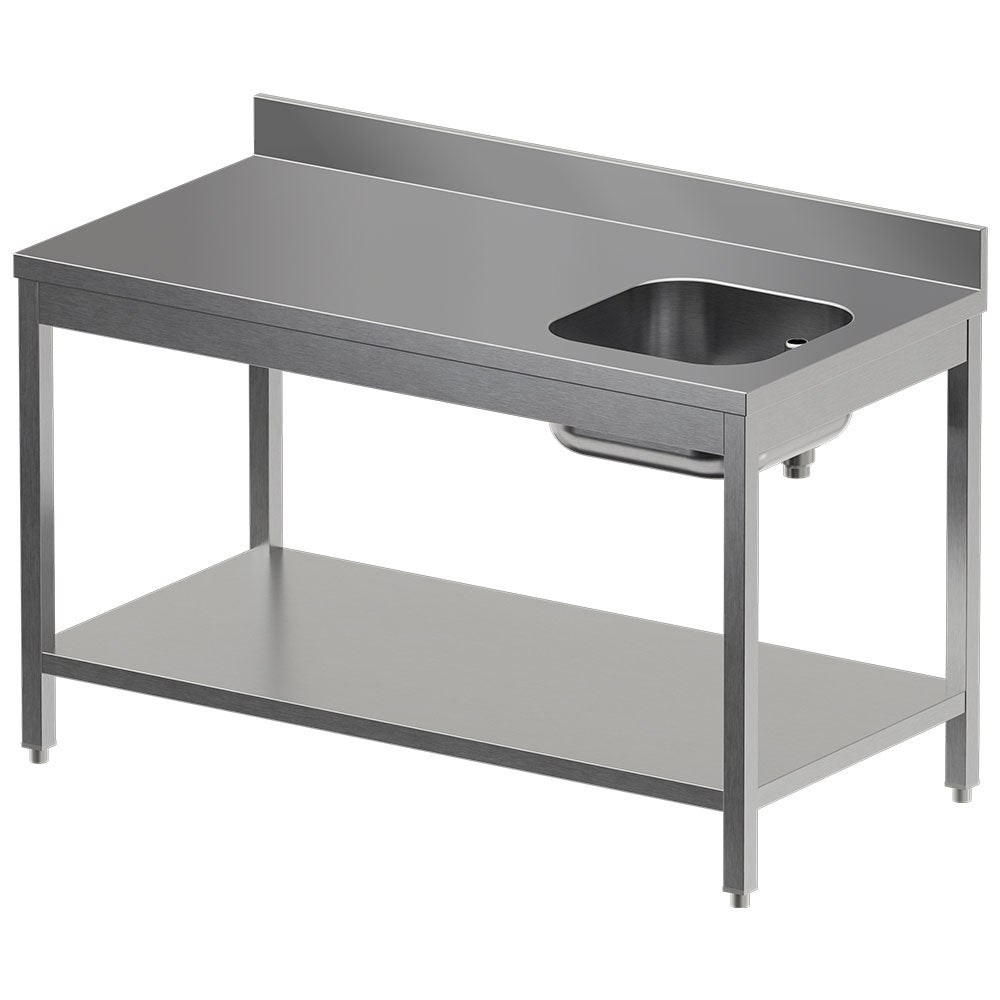 Table de "Chef" avec tablette inférieure, cuve droite + dosseret arrière