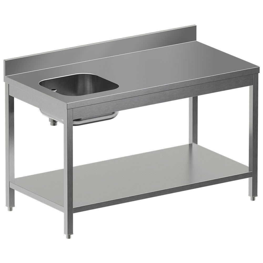 Table de "Chef" avec tablette inférieure, cuve gauche + dosseret arrière