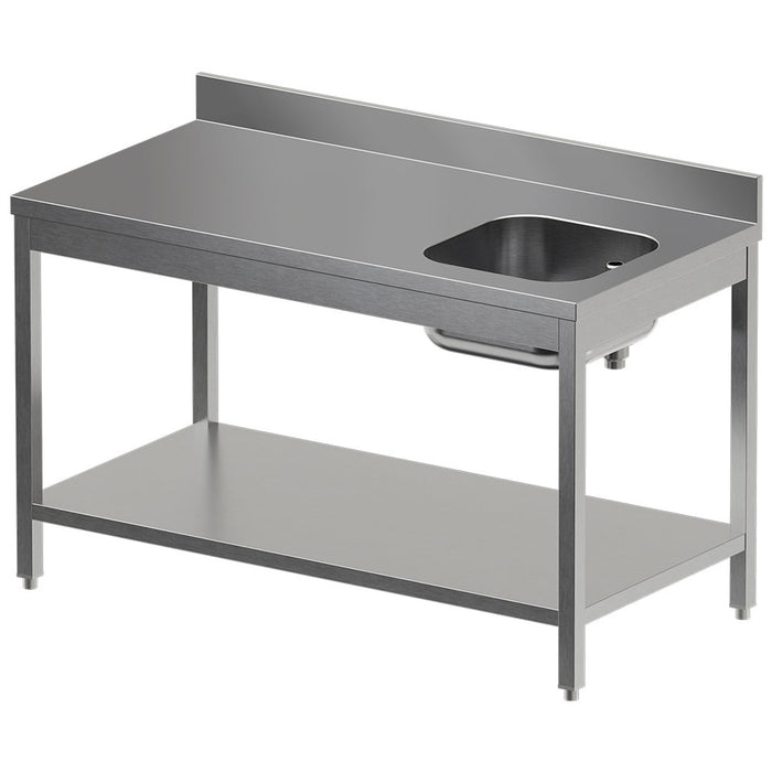 Table de "Chef" avec tablette inférieure, cuve droite + dosseret arrière